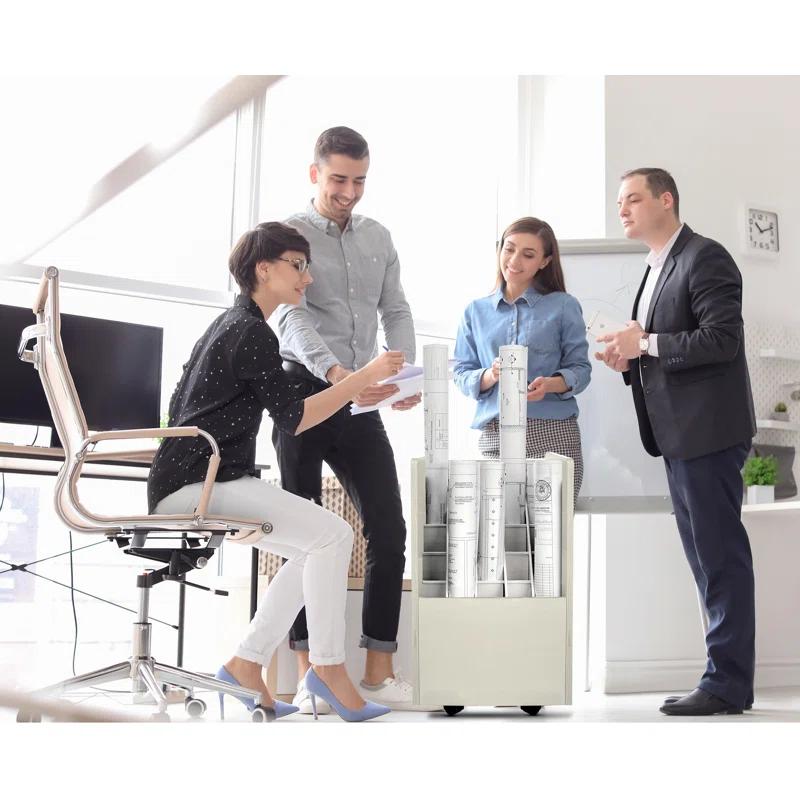 AdirOffice 20-Slot Mobile Rolling Wood Blueprint Roll File Large Document Organizer