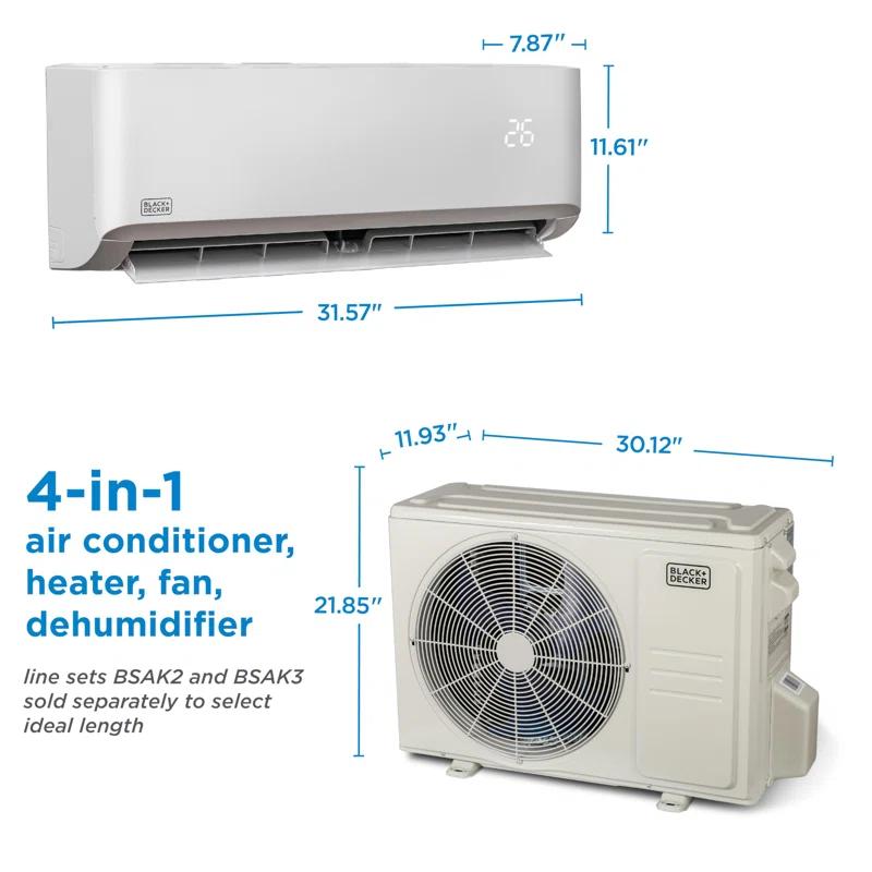 BLACK+DECKER 12,000 BTU Inverter Mini Split Air Conditioner with Heat Pump, Cools & Heats Up To 550 Sq. Ft.