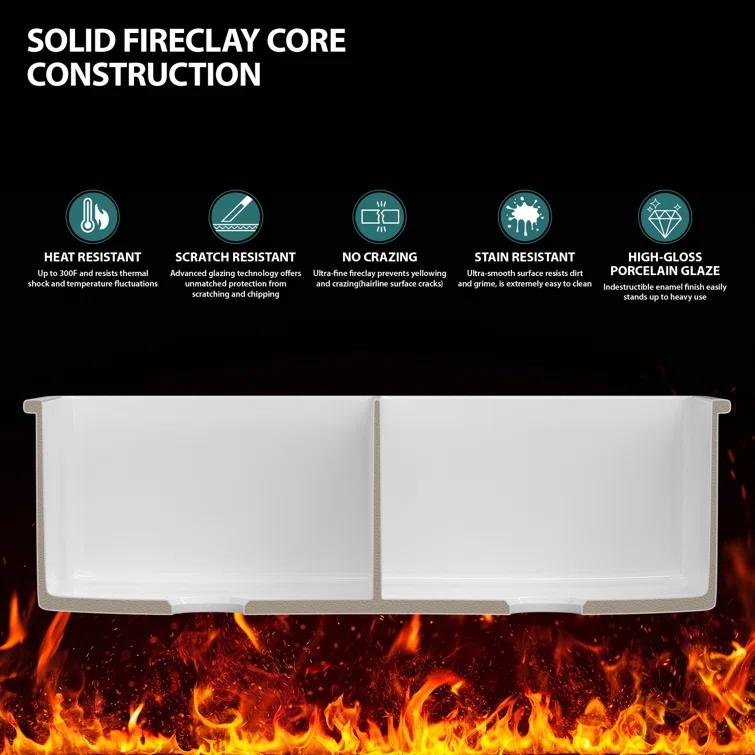 Sarlai 32'' L x 19" W White Ceramic 50/50 Double Basin Drop-In/Undermount Kitchen Sink with Sink Grids S-CSU3219-55