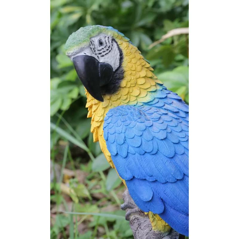 Blue and Yellow Parrot on Branch Polyresin Statue