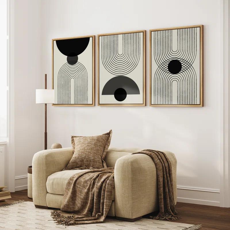 Mid-Century Modern Black And White Minimalist Abstract Home Decor Framed Wall Art Work Canvas Print