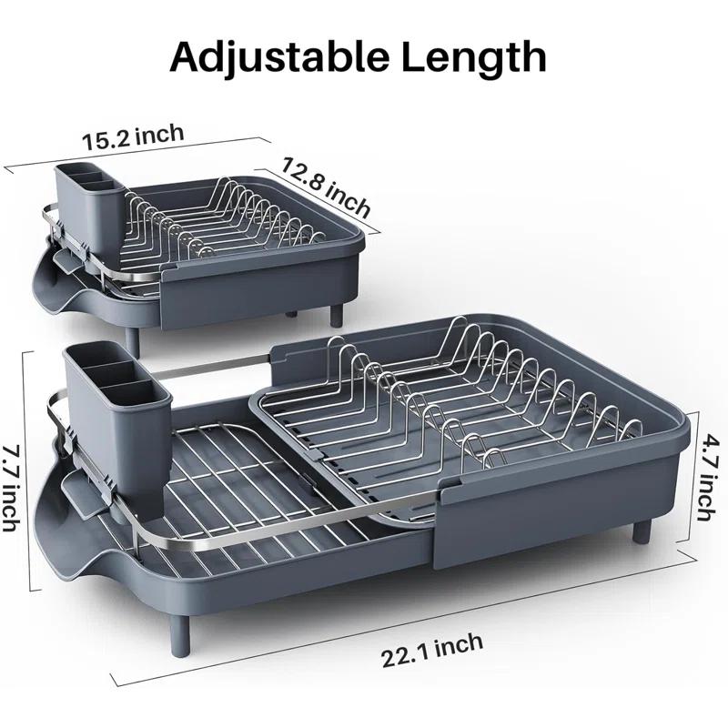 Anadea Dish Drying Rack, Expandable Dish Rack For Kitchen Counter, Stainless Steel Dish Drainer With Drainboard Set And Utensil Holder