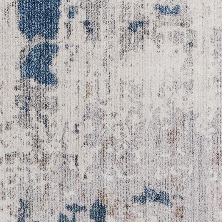 Gertmenian Gertmenian Crystal Print Cenis Blue Ivory Cream Washable Flat Pile Modern Abstract Indoor Area Rug