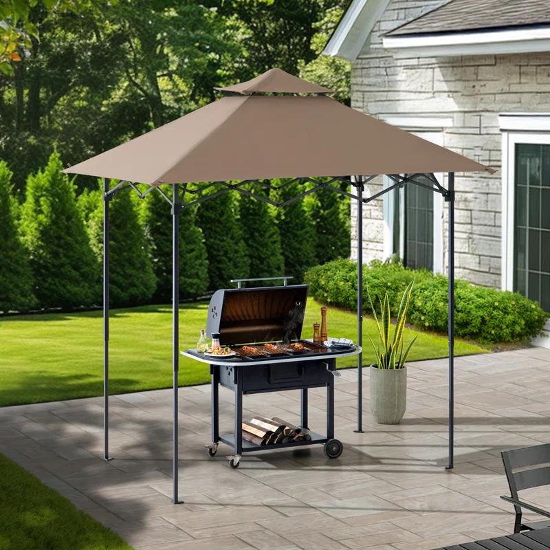 Sunjoy SUNJOY 8' x 5'  Pop up Grill Gazebo Double Tiered Outdoor Gazebo Standing-Height Canopy with Magnetic LED Light, Adjustable Ceiling Height, for BBQ,Picnics, Outdoor Events