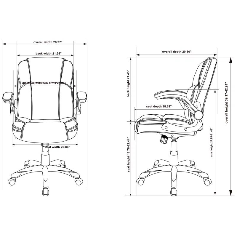 Lorell Soho Flip Armrest Mid-back Leather Chair | Wayfair