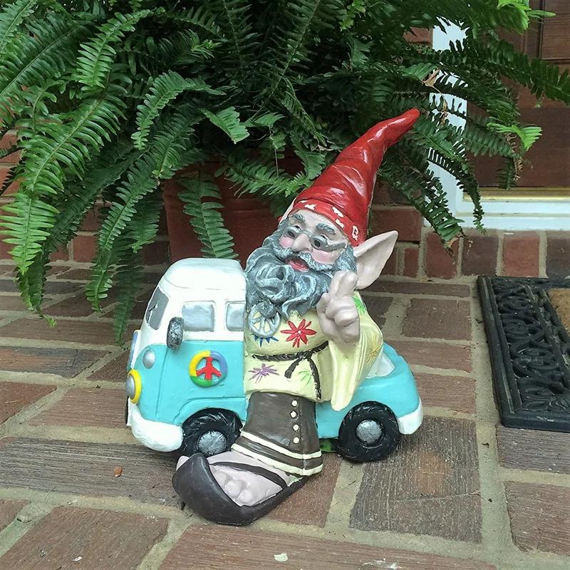 HomeStyles Nowaday Gnome Hippie Jerry "Peace Man" on VW Bus Garden Statue