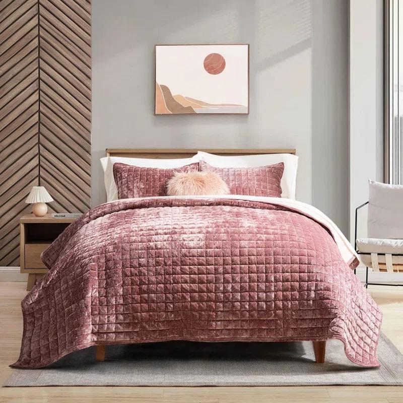 Everly Quinn Deluxe Velvet Comforter King Size, Super Soft Bedding Set, Lightweight Quilted Comforter Set, Slotted Oversized Sheets, 2 Pillowcases, Comforter, Blanket, Duvet Cover