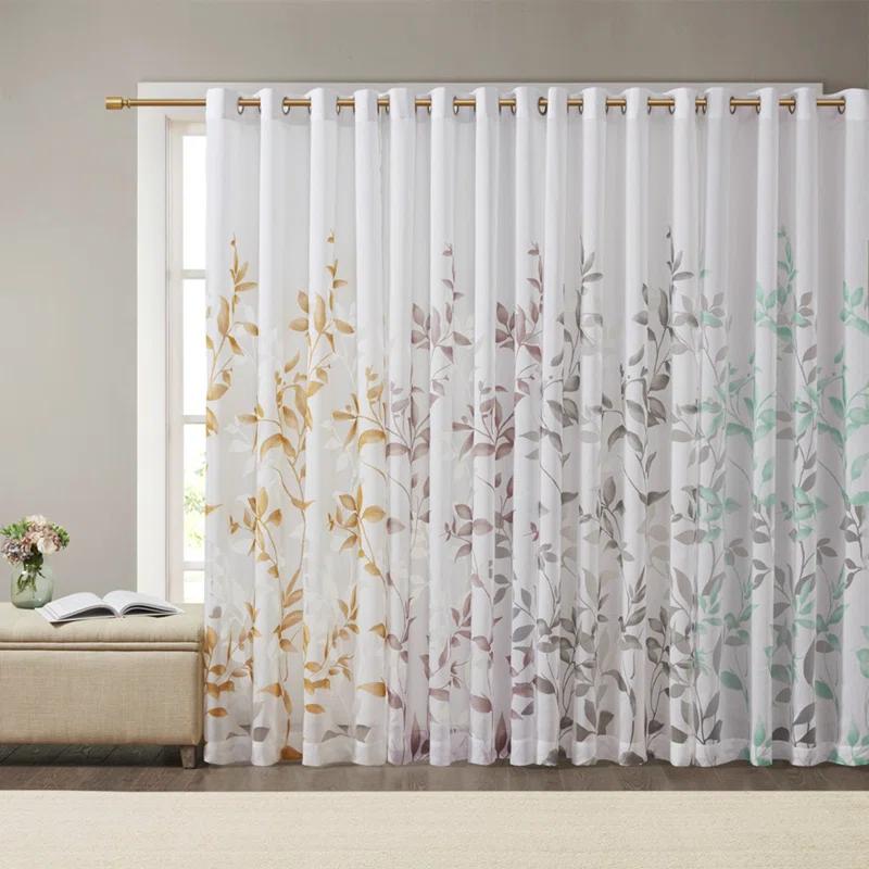 Madison Park Cecily Floral Printed Burnout Sheer Grommet Single Curtain Panel