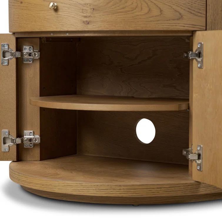 Cream Marble and Oak Veneer Demilune Nightstand with 3 Drawers