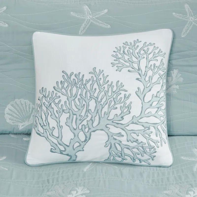Seaside 4 Piece Cotton Reversible Embroidered Quilt Set
