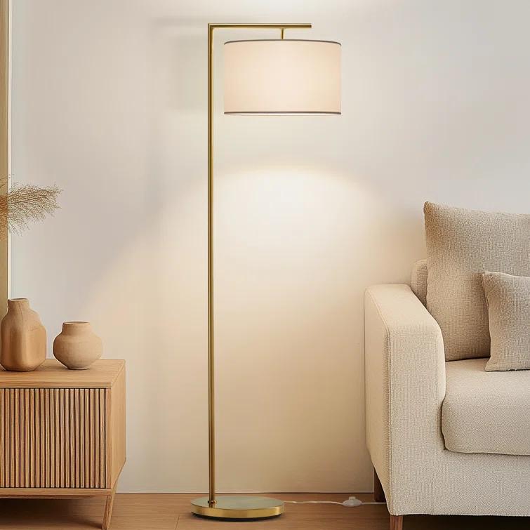 Montage Modern 60 in. Mid-Century Modern LED Floor Lamp with Fabric Drum Shade