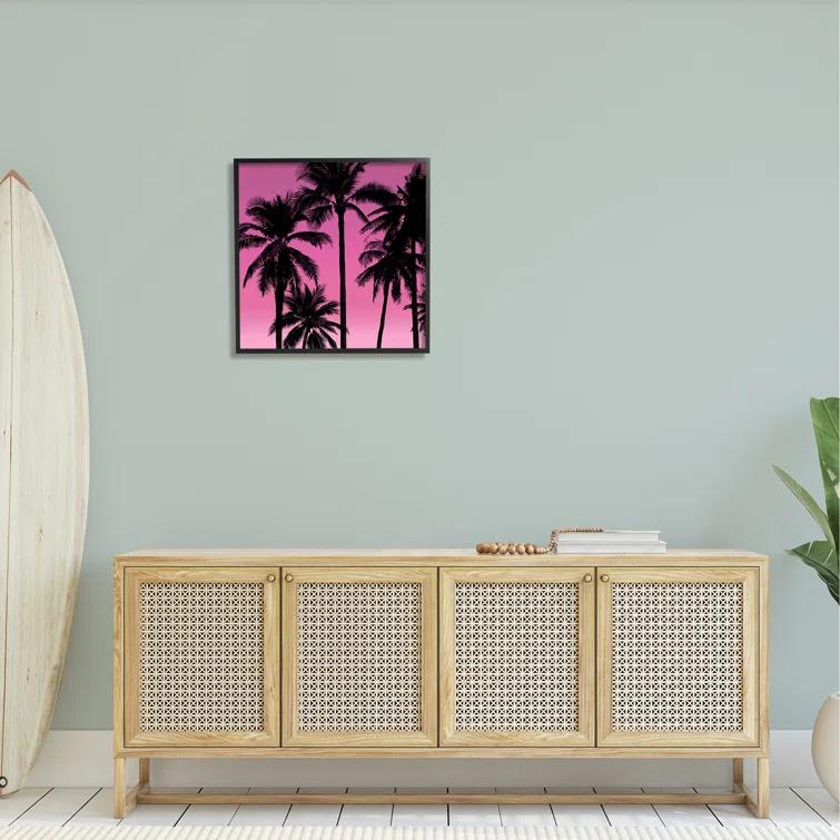 Stupell Industries Pink Tropical Sunset Palm Trees by Mia Jensen - Floater Frame Photograph on Wood | Wayfair