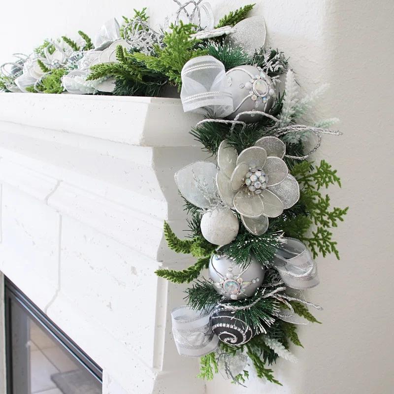 Capiz Silver White Christmas 60'' in. Faux Poinsettia Garland