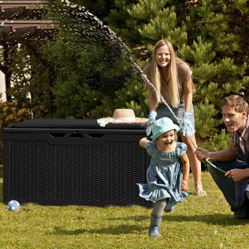 GEMBIK 100 Gallon Resin Deck Box, Large Outdoor Storage Bench with Cushions, Black