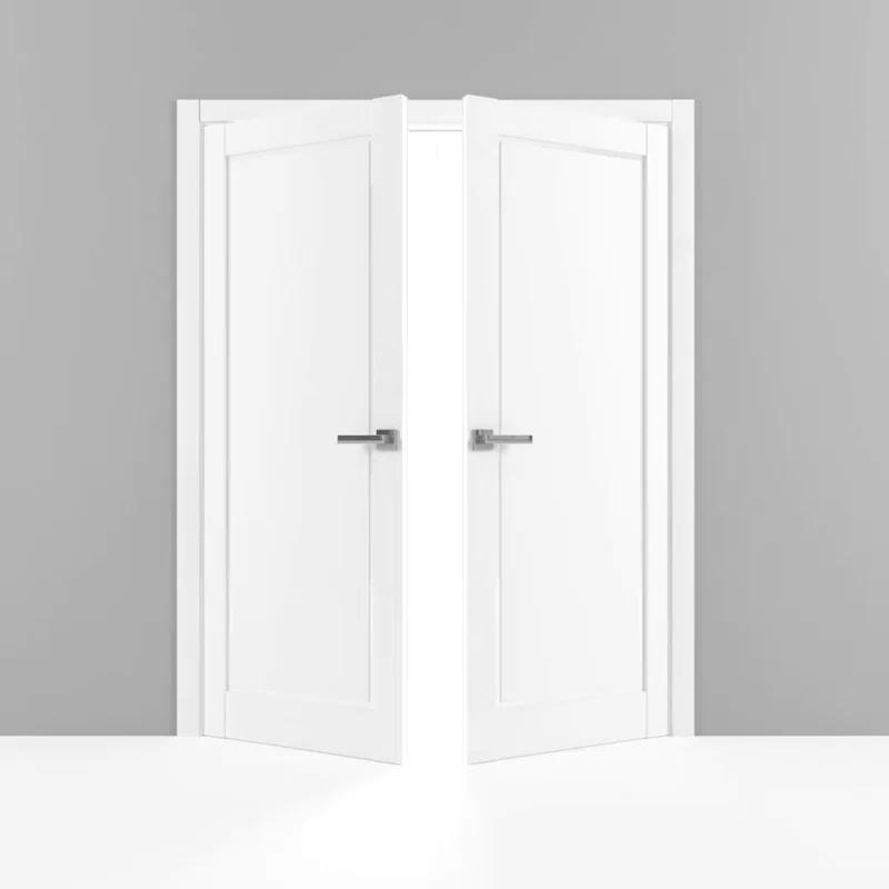 SARTODOORS Solid French Double Doors | Planum 0888 Painted White With Frosted Glass | Wood Solid Panel Frame Trims | Closet Bedroom Sturdy Doors