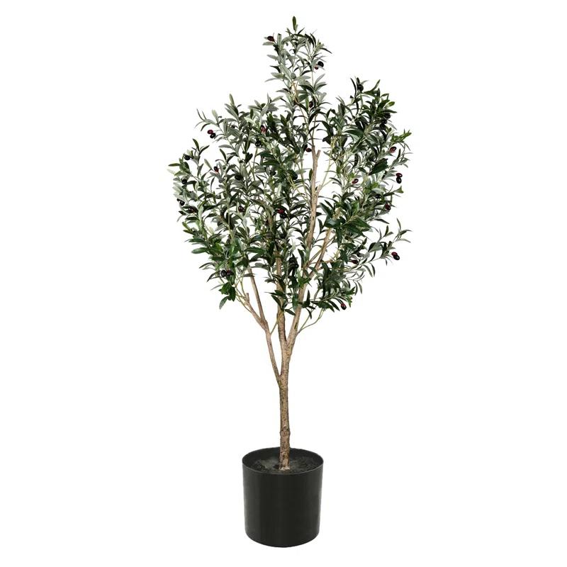 Vickerman Artificial Green Olive Tree in Black Planters Pot.