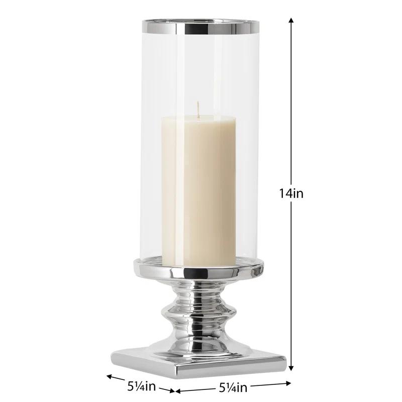Charlton Home® 14''H Ceramic Pillar Candle Holder with Hurricane Candle Holder Glass