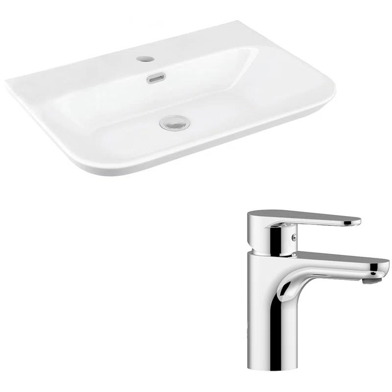 WS Bath Collections Edge 17.7'' Glossy White Ceramic U-Shaped Bathroom Sink with Faucet and Overflow