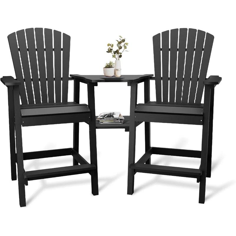 Rosecliff Heights HDPE Tall Adirondack Chair Set with Removable Double Trays (Set of 2)