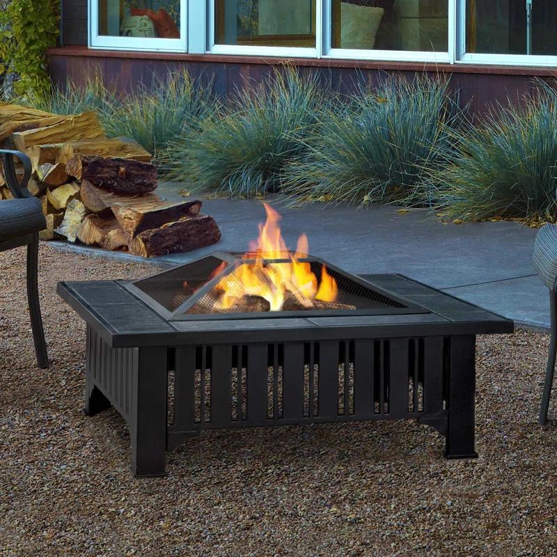 Gray Wood-Burning Free-Standing Square Fire Pit