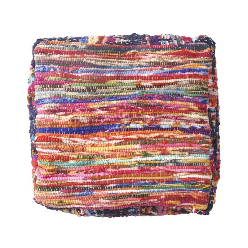 Evette Rios Dillon Denim Shabby Chic Hand-Loomed Cotton Blend Cube Ottoman Pouf