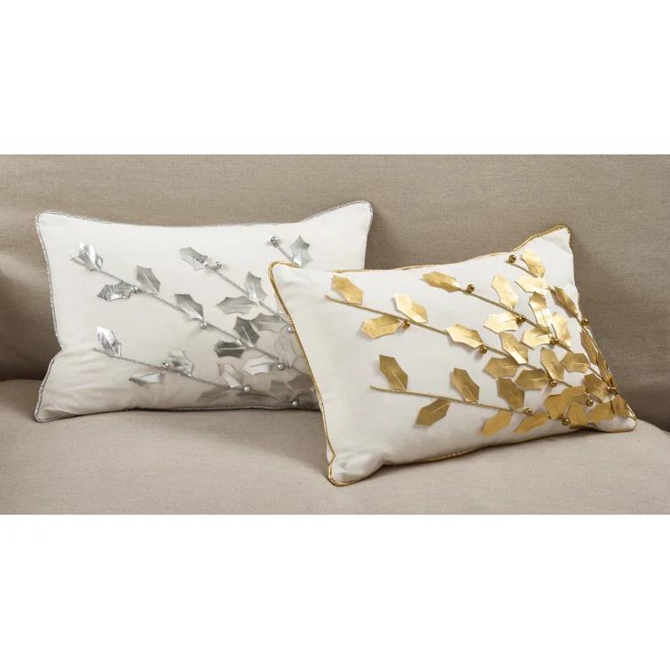 Saro Poinsettia Pillow Collection Floral Cotton Throw Pillow