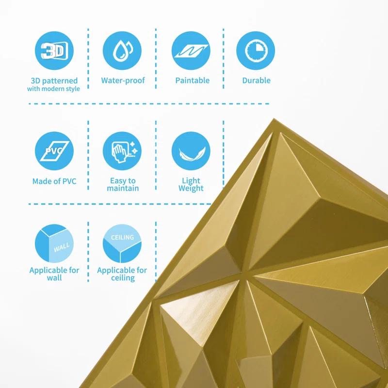 HD FLOORING, INC. Art3d 33-Pack 3D Wall Panels For Interior Wall Decor, Diamond Textured Feature Wall Paneling For Gaming Living Room TV Wall Background Accent Wall