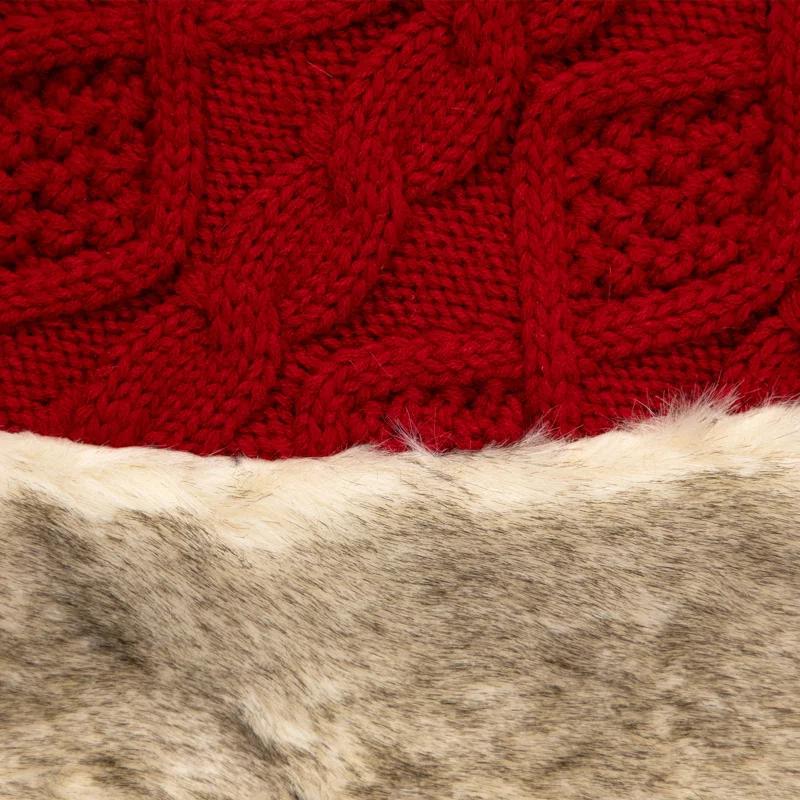 Northlight Seasonal Cable Knit Christmas Tree Skirt With Faux Fur Trim- 48" - Red