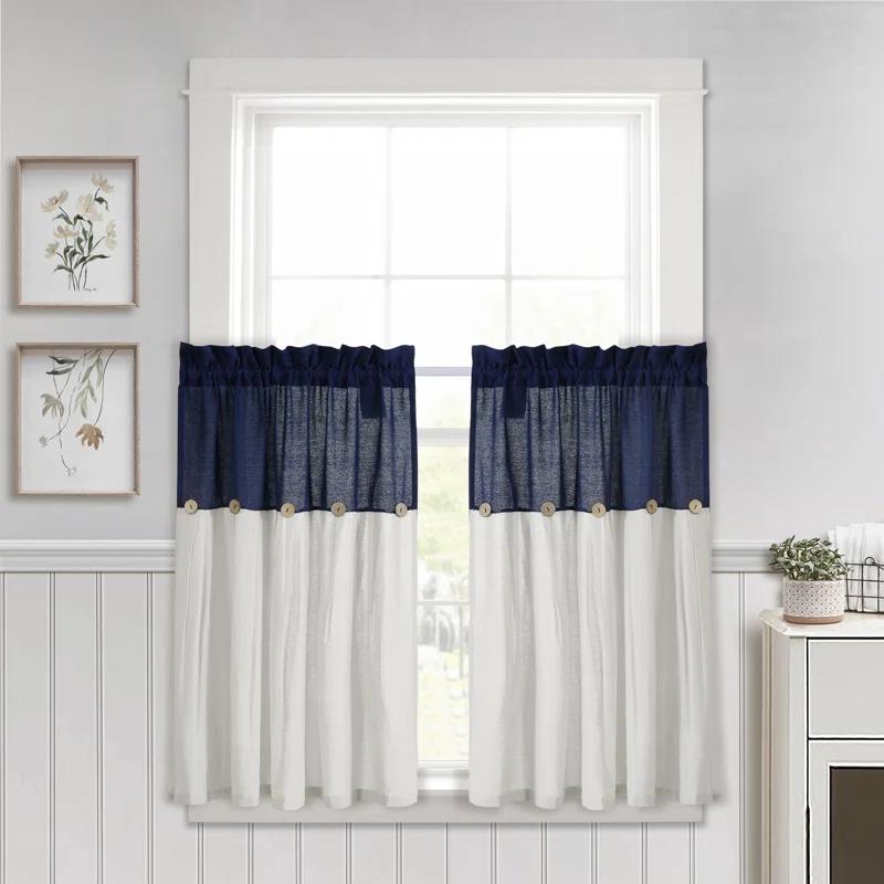 Lush Decor Linen Button Cotton Blend Tailored 29'' W Cafe Curtain (Set of 2)