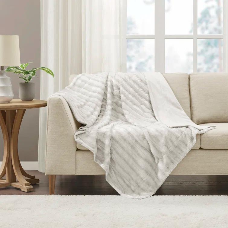 Madison Park Duke Champagne Long Fur Throw 50x60"