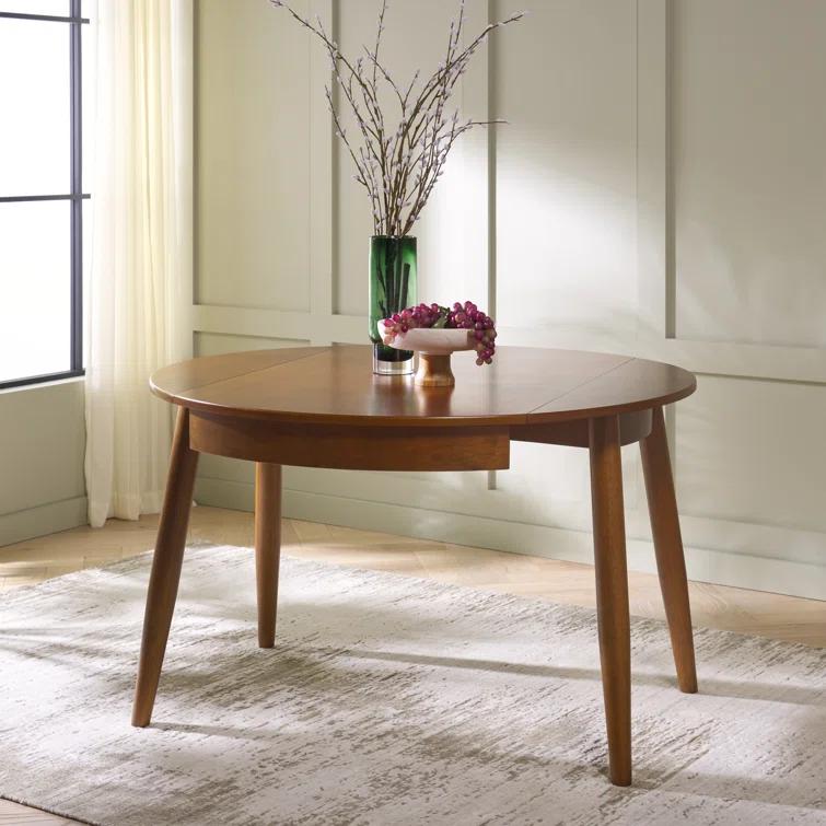 Medium Walnut Round Extendable Rubberwood Dining Table