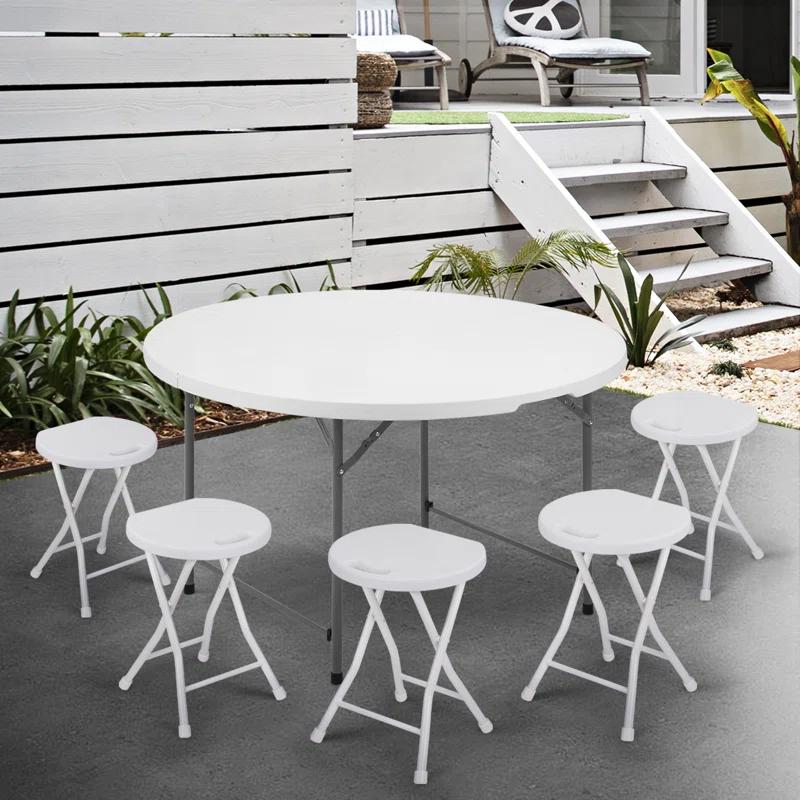 MoNiBloom Plastic Round Folding Table, Portable Foldable Party Banquet Table for Camping Dining Outdoor Picnic