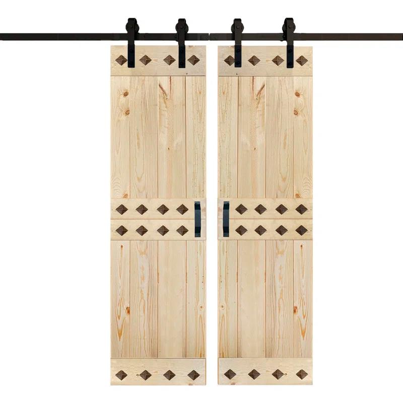 84'' Solid Wood Paneled Low-Gloss with Installation Hardware Kit Barn Door (Set of 2)