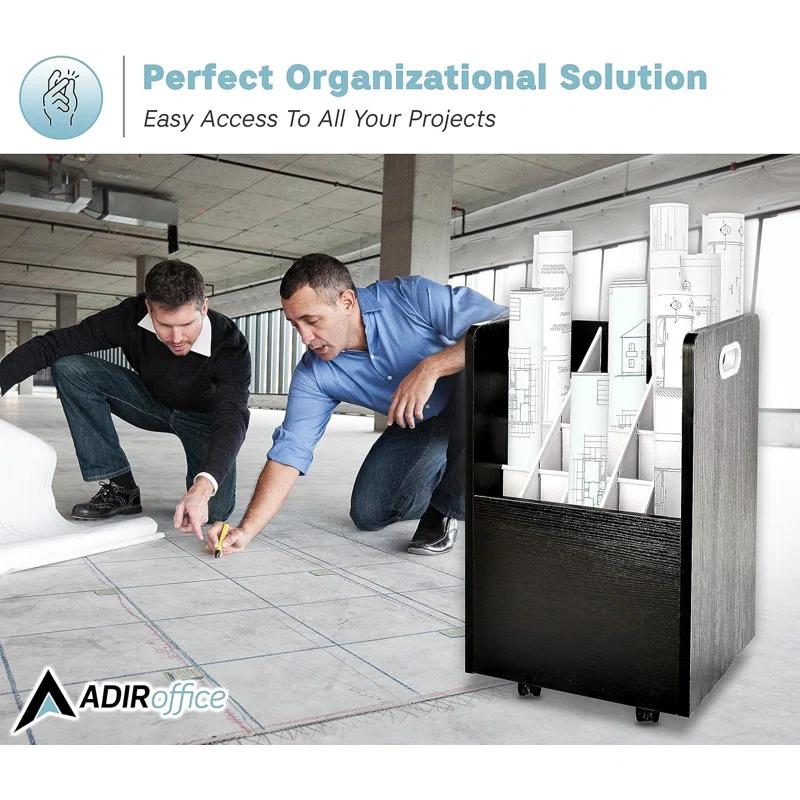 20-Slot Mobile Rolling Wood Blueprint Roll File Large Document Organizer