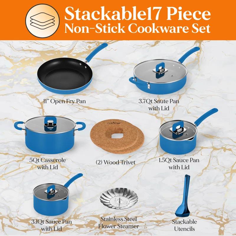 NutriChef 17 - Piece Non-Stick Aluminum Cookware Set