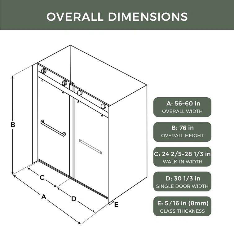 Rizzon 56-60 " W X 76 " H Double Sliding Frameless Shower Door  5/16" Tempered Glass, Stainless Steel Hardware | Wayfair