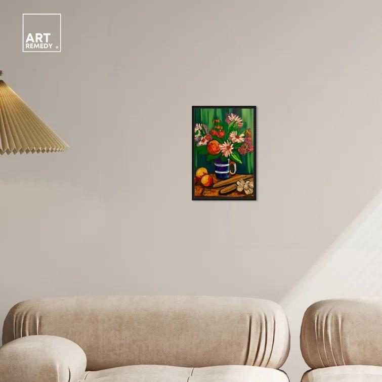 Art Remedy Floral Vase and Fruits