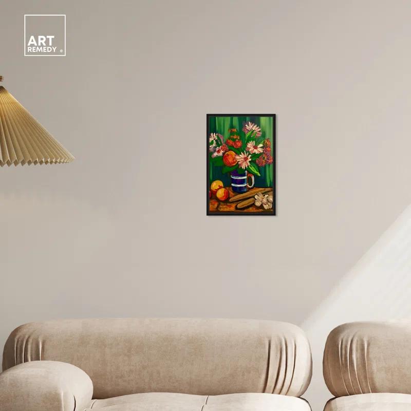 Art Remedy Floral Vase and Fruits