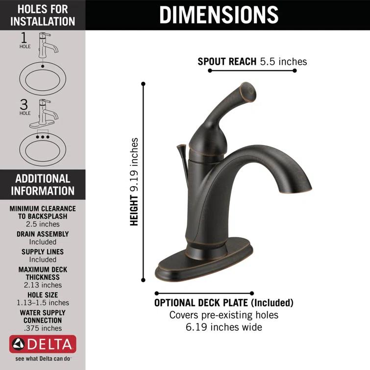 Delta Haywood Single Hole Bathroom Faucet with Drain Assembly, Single Handle Bathroom Sink Faucet 15999-RB-DST