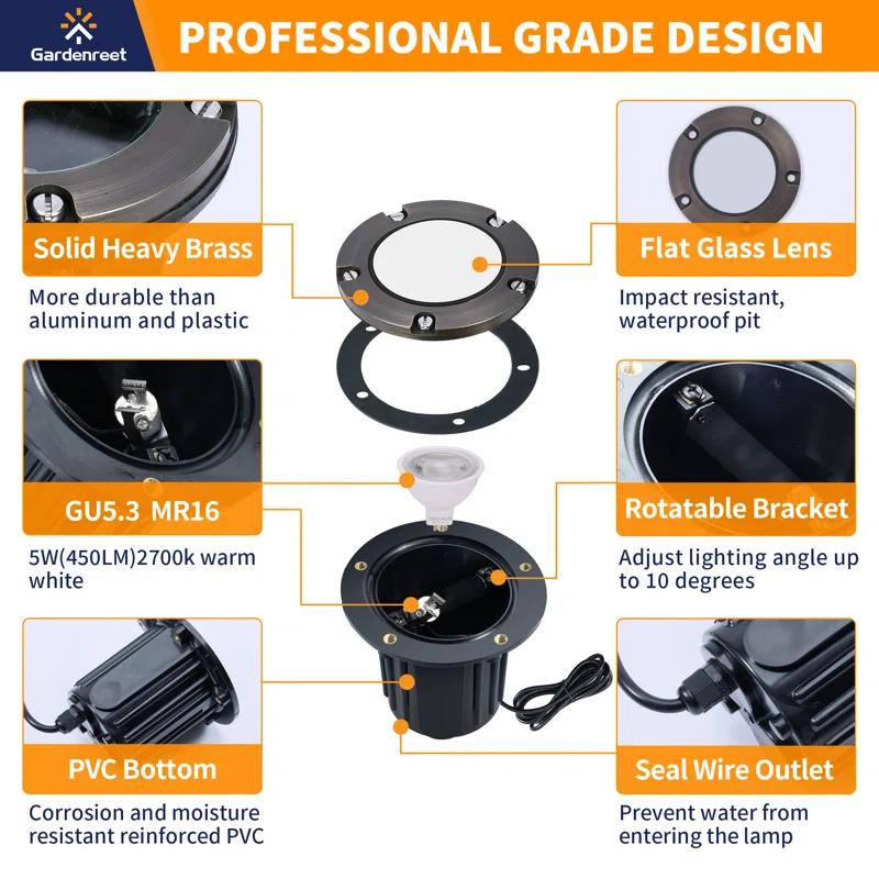 Gardenreet White Low Voltage Integrated LED Solid Brass Well Light Kit