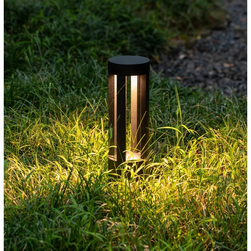Gardenised Gardenised 15.75-inch Round Led Bollard Path Lights – Durable Decorative Aluminum Wired Landscape Lighting For Walkways, Gardens, Pools, Porches, Driveways, And Surrounding Areas, Black