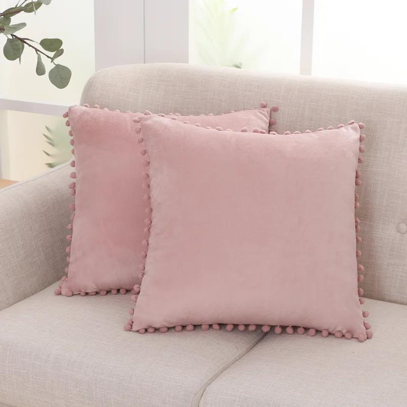 Deconovo Deconovo Pom-poms Velvet Reversible Pillow Cover (Set of 2)