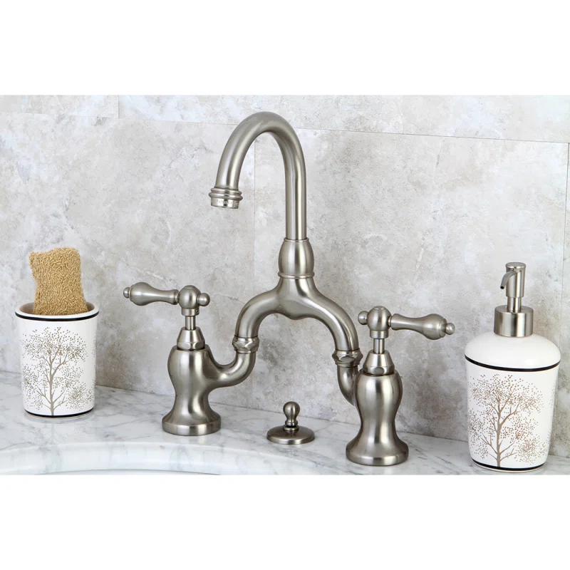 Kingston Brass English Country Two-Handle 3-Hole Deck Mount Bridge Bathroom Faucet with Brass Pop-Up