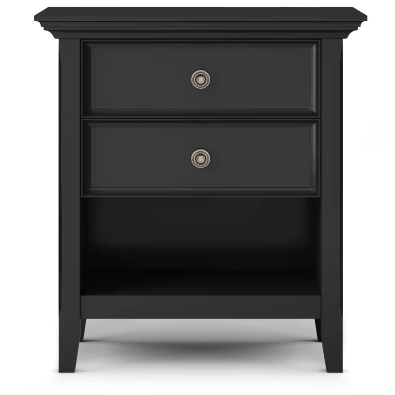Simpli Home Amherst 24"W 2-Drawer Solid Wood Nightstand with Open Shelf