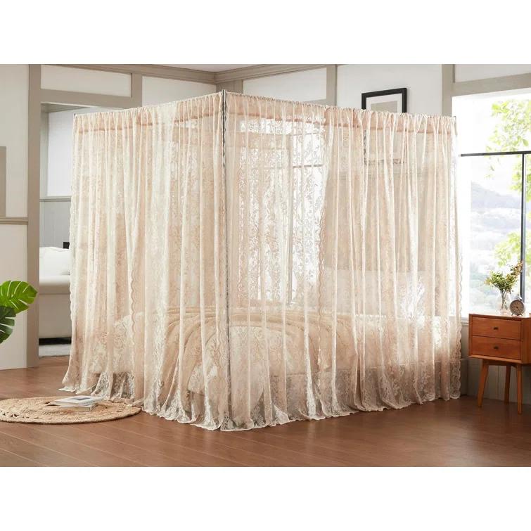 WARM HOME DESIGNS 8 Piece Lace Canopy Bed Curtains Set With Tie-Backs for Queen or King Bed (Set of 8)