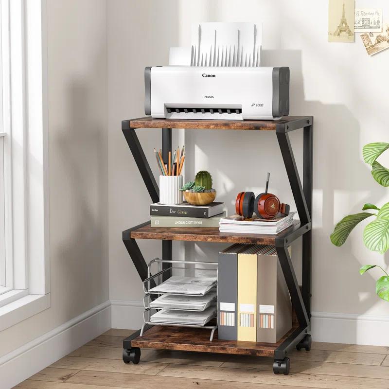 TribeSigns 3-Tier Rolling Printer Cart Under Desk Storage with Storage for Home Office