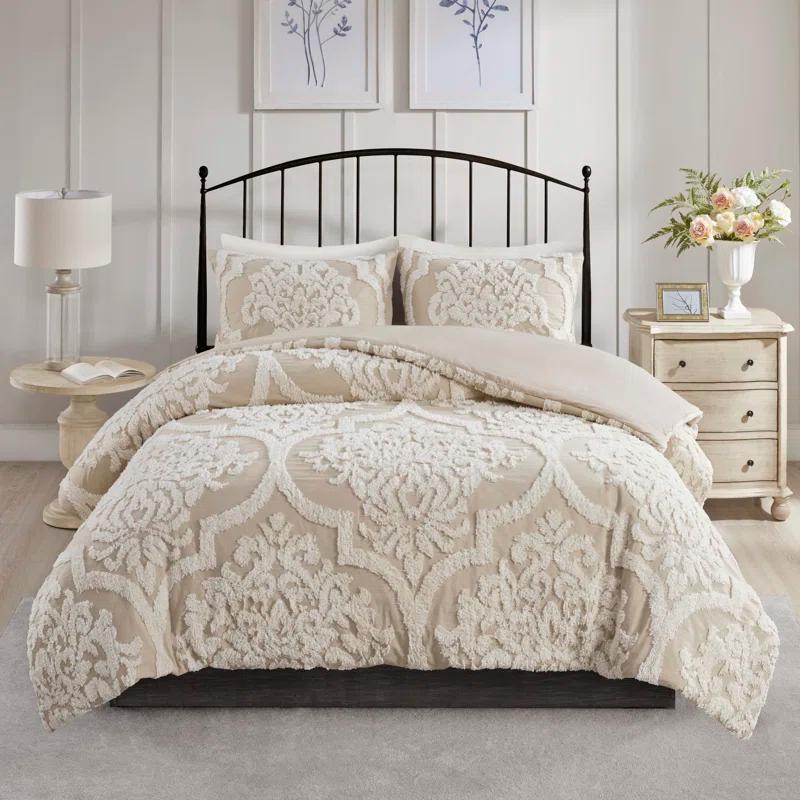 Madison Park Viola Tufted Cotton Chenille Damask 3 Piece Comforter Set