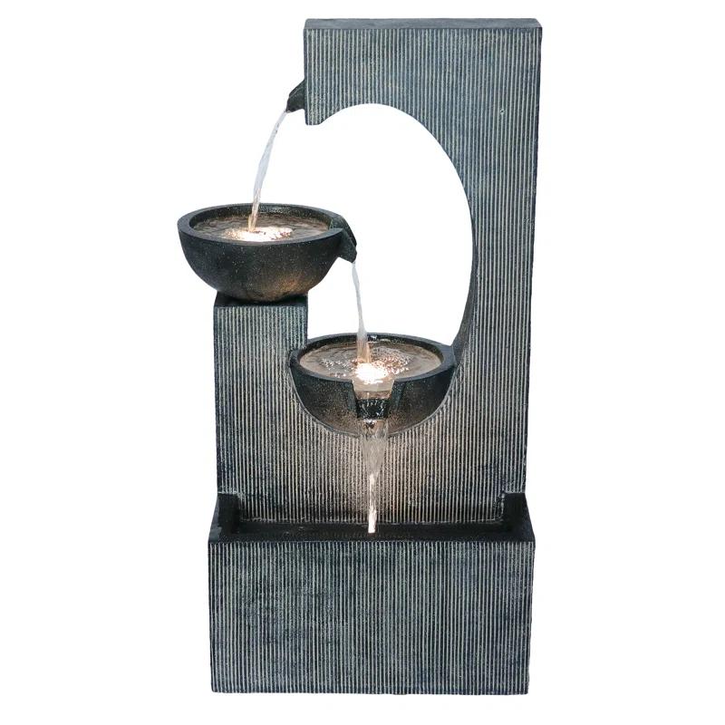 Hi-Line Gift Ltd. Contemporary Semi-Circle Tiered Fountain Outdoor with Warm White LEDS