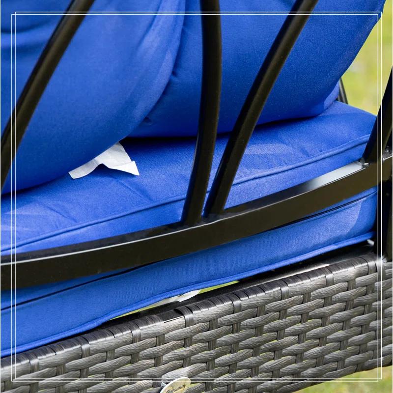 Mercer41 Outsunny Outdoor Wicker Rocking Chair with Padded Cushions, Aluminum Furniture Rattan Porch Rocker