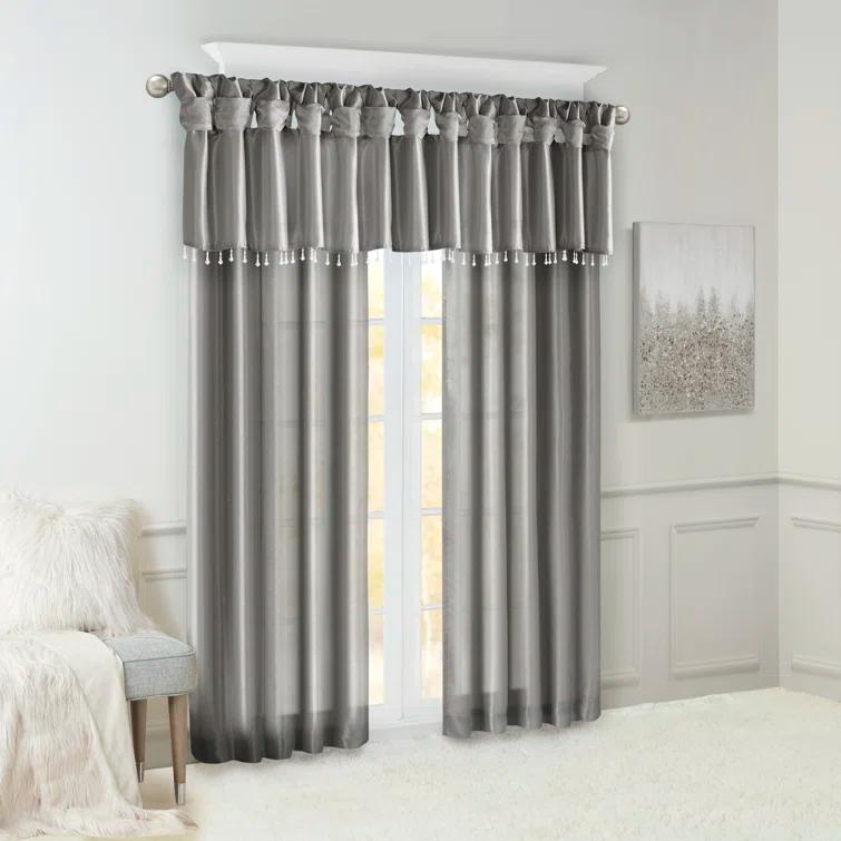 Madison Park Emilia Lightweight Faux Silk Single Valance with Beads